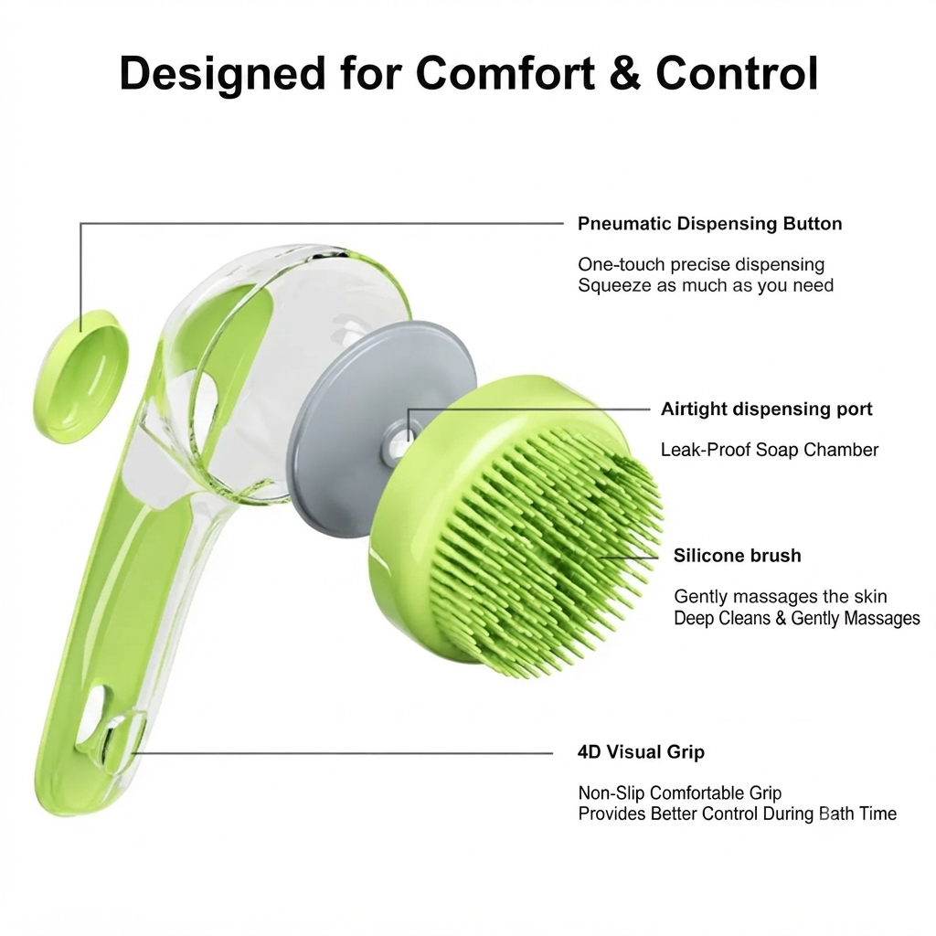 Nuvixaa 2-in-1 Pet Bath Brush with Soap Dispenser