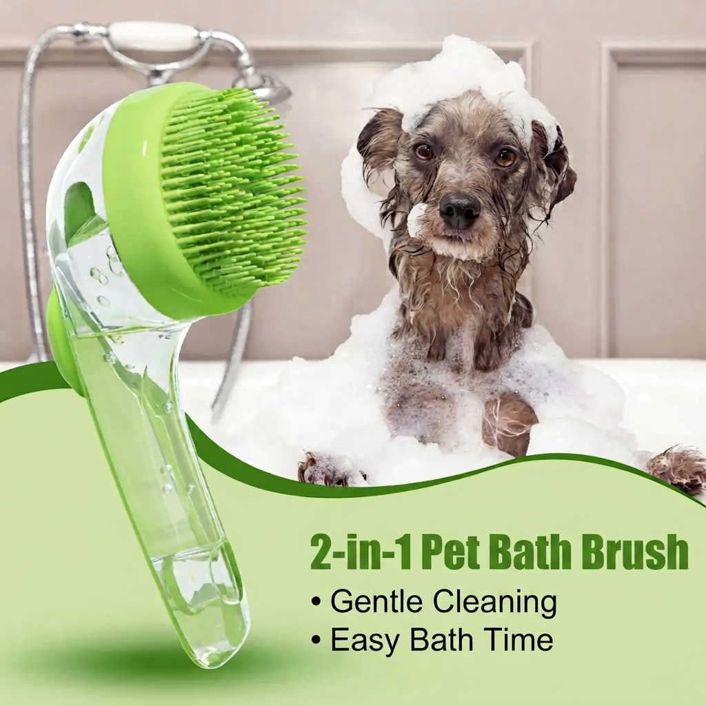Nuvixaa 2-in-1 Pet Bath Brush with Soap Dispenser