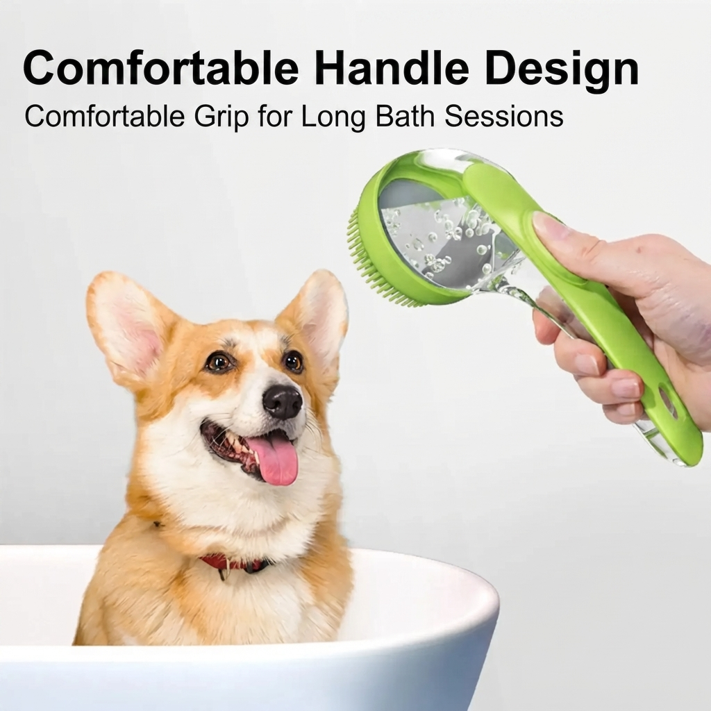 Nuvixaa 2-in-1 Pet Bath Brush with Soap Dispenser